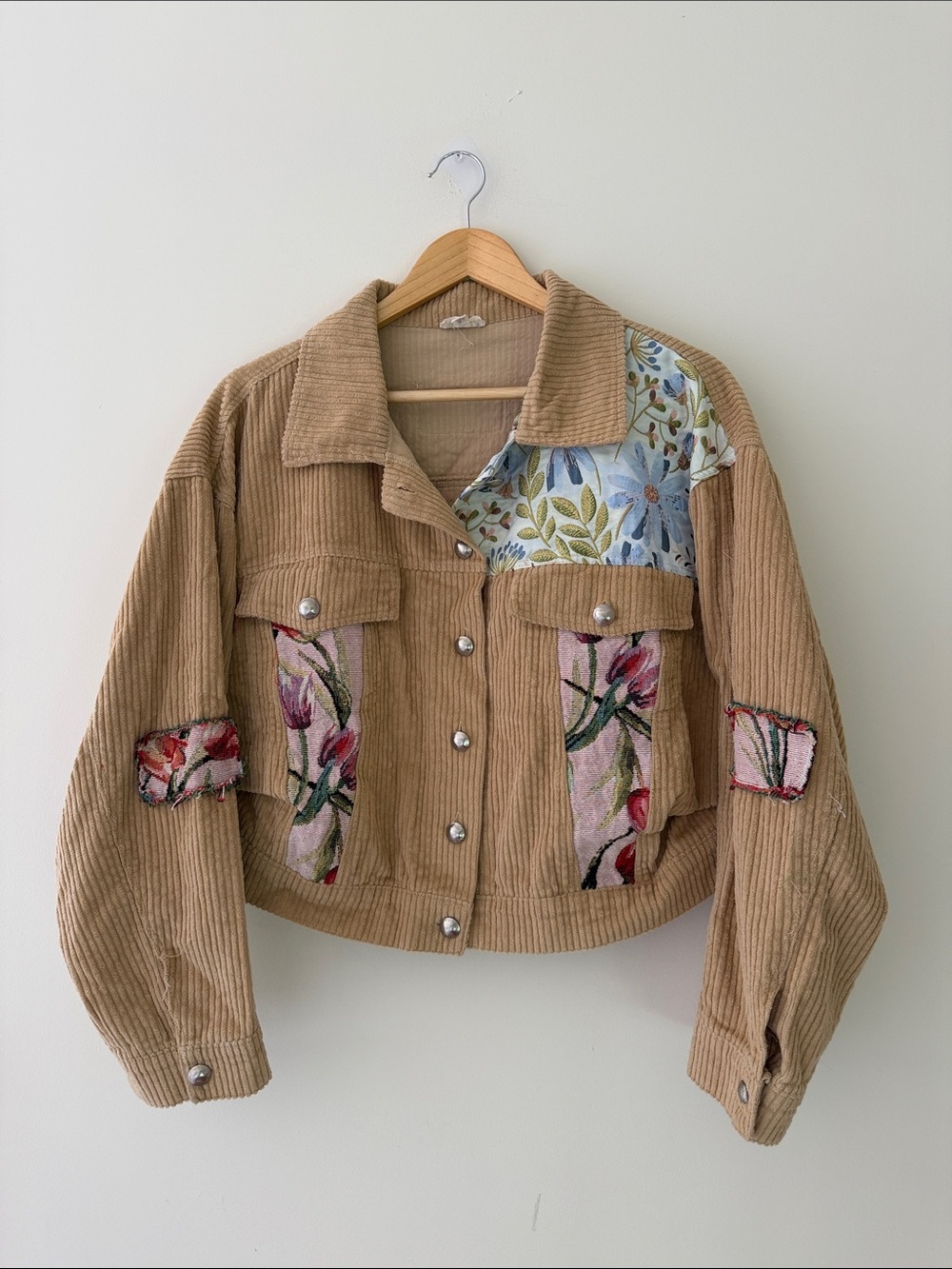 POL Button Down Corduroy Floral Jacket